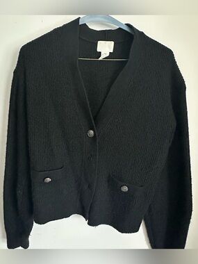 H&M Black V-Neck Pocket Button Cardigan